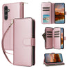 For Samsung Galaxy S24 FE 5G Nine-card Slots Zipper Wallet Bag Leather Phone Case(Rose Gold)