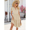 Butterfly Sleeve Layered Hem Dress V-Neck Loose Waist-Cinching Patchwork Dress, Size: S(Apricot)