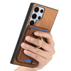 For Samsung Galaxy S23 Ultra 5G Retro Cross Leather Ring Vertical Insert Card Bag MagSafe Phone Case(Brown)