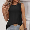 Women Spring Summer Round Neck Printed Vest T-Shirt Top, Size: S(Black)