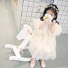 Summer Girls Mesh Tutu Puff Sleeve Dress, Kid Size:90cm(Beige)