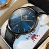 OLEVS 5869 Men Business Waterproof Genuine Leather Strap Quartz Watch(Black + Blue)