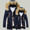 Long Section Cotton Suit Men Plus Velvet Thick Warm Jacket Large Fur Collar Coat Lovers Jacket, Size:S(Navy)