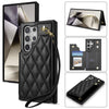 For Samsung Galaxy S23 Ultra 5G Rhombic Dual Buckle Card Slots Phone Case with Lanyard(Black)