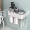 Free Punching Toothbrush Holder Set Bathroom Shelf, Style:2 Cups(Gray)