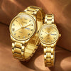 1pair OLEVS 5563 Couple Luminous Waterproof Quartz Watch(Gold)