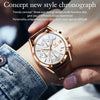 OLEVS 2872 Men Three Eyes Six Needles Chronograph Waterproof Quartz Watch(White + Rose Gold)