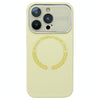 For iPhone 15 Pro Max Large Window Acrylic Glass Lens MagSafe Silicone Phone Case(Cream Yellow)