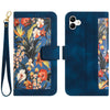 For Samsung Galaxy A05 Floral Pattern Leather Phone Case with Lanyard(Dark Blue)