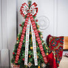 Christmas Tree Top Decoration Bow Imitation Linen Double-layer Bow Pendant(Red White Letters)