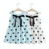Girls Cotton Linen Love-heart Pattern Lace-up Dress(Blue)