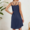 Women Summer Round Neck Halter Loose Sleeveless Dress, Size: M(Navy)