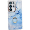 For Samsung Galaxy S24 Ultra 5G Electroplated Marble Texture Ring Holder Phone Case(Blue S11)