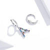 S925 Sterling Silver Colorful Zircon Letters A Asymmetry Women Earrings