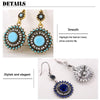 2 Pairs Ethnic Sun Flower Style Rhinestone Earrings Long Earbobs(Gold+Light Blue)