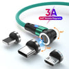 ENKAY 3 in 1 3A USB to Type-C / 8 Pin / Micro USB Magnetic 540 Degrees Rotating Fast Charging Cable, Length:1m(Green)