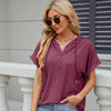 Ladies Summer Hooded Button Loose Short Sleeve T-Shirt Blouse, Size: L(Wine Red)