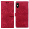 For iPhone X / XS Lace Floral Embossed Magnetic Buckle Leather Phone Case(Red)