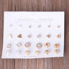 12 Pair Sets Assorted Multiple Stud Earrings Jewelry Set with Card for Women and Girls(Gold)
