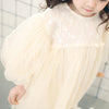 Summer Girls Mesh Tutu Puff Sleeve Dress, Kid Size:100cm(Beige)