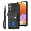 For Samsung Galaxy S25 5G Retro Card Wallet Fold Leather Phone Case with Strap(Black)