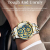 OLEVS 9947 Men Multifunctional Hollow Waterproof Quartz Watch(Blue + Gold)