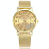 Golden Alloy Mesh Belt Double Heart Watch for Ladies(Gold)