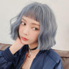 Wig Female Corn Perm Short Curly Hair Simulation Chemical Fiber Wig Headgear(Haze Blue 25CM)