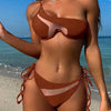 Mesh Two-pieces Steel Bracket Gather Bikini Swimsuit, Size:M(Stripe)