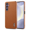 For Samsung Galaxy A16 5G AZNS Electroplated Edge Carbon Fiber Texture Phone Case(Brown)