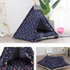 Small Canvas Pet Tent Bed with Cushion, Navy/Red Star, 40x40x50cm