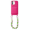 For iPhone 12 Dopamine Card Slot Phone Case with Lanyard(Rose Red)