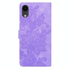 For iPhone XR Lace Floral Embossed Magnetic Buckle Leather Phone Case(Purple)