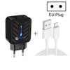 PD03 20W PD3.0 + QC3.0 USB Charger with USB to 8 Pin Data Cable, EU Plug(Black)