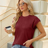 Ladies Summer Round Neck Loose Short Sleeve T-Shirt, Size: L(Wine Red)