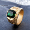 Retro Square Gemstone Carved Dragon Totem Signet Titanium Steel Ring for Men, US Size: 8, Diameter: 18.2mm, Perimeter: 57mm(Green)