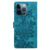 For iPhone 12 Pro Max / 13 Pro Max Lace Floral Embossed Magnetic Buckle Leather Phone Case(Green)