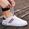 Men Leather Breathable Flat Shoes Versatile Casual Sneakers, Size: 41(White Red)