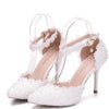 Women Shoes Lace Pearl Princess Pointed Shoes, Size:39(White 9.5 cm)