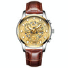 FNGEEN 4088 Men Hollow Quartz Watch Student Waterproof Luminous Watch(Brown Leather Gold Surface)