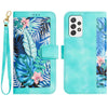 For Samsung Galaxy A73 5G Floral Pattern Leather Phone Case with Lanyard(Green)