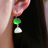 Sterling Silver Natural Hetian Jade White Jade Lotus Inlaid Cloisonne Earrings