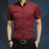 Men Business Shirt Short Sleeves Turn-down Collar Shirt, Size:XXL(Wine Red)