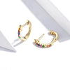 Sterling Silver Rainbow Earrings S925 Zircon Earrings, Color:Gold
