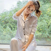 Ladies Silk Long Sleeve Pants Pajama Set, Size: XXXXXL(White Open Buckle)