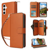 For Samsung Galaxy S24 5G Nine-card Slots Zipper Wallet Bag Leather Phone Case(Brown)