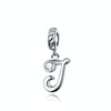 S925 Sterling Silver 26 English Letter Pendant DIY Bracelet Necklace Accessories, Style:J