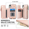 For iPhone XR Double Flap Zipper RFID Leather Phone Case with Short Lanyard(Rose Gold)