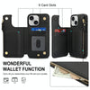 For iPhone 13 mini Double Flap Zipper RFID Leather Phone Case with Short Lanyard(Black)