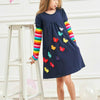 Girls Rainbow Long Sleeve Butterfly Embroidered Pattern Cotton Princess Dress, Size:128cm(Royal Blue)